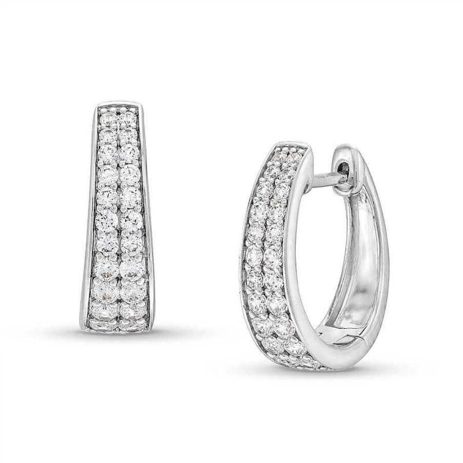 Earrings Zales | 1/2 Ct. T.W. Diamond Graduating Double Row Huggie Hoop Earrings In 10K White Gold