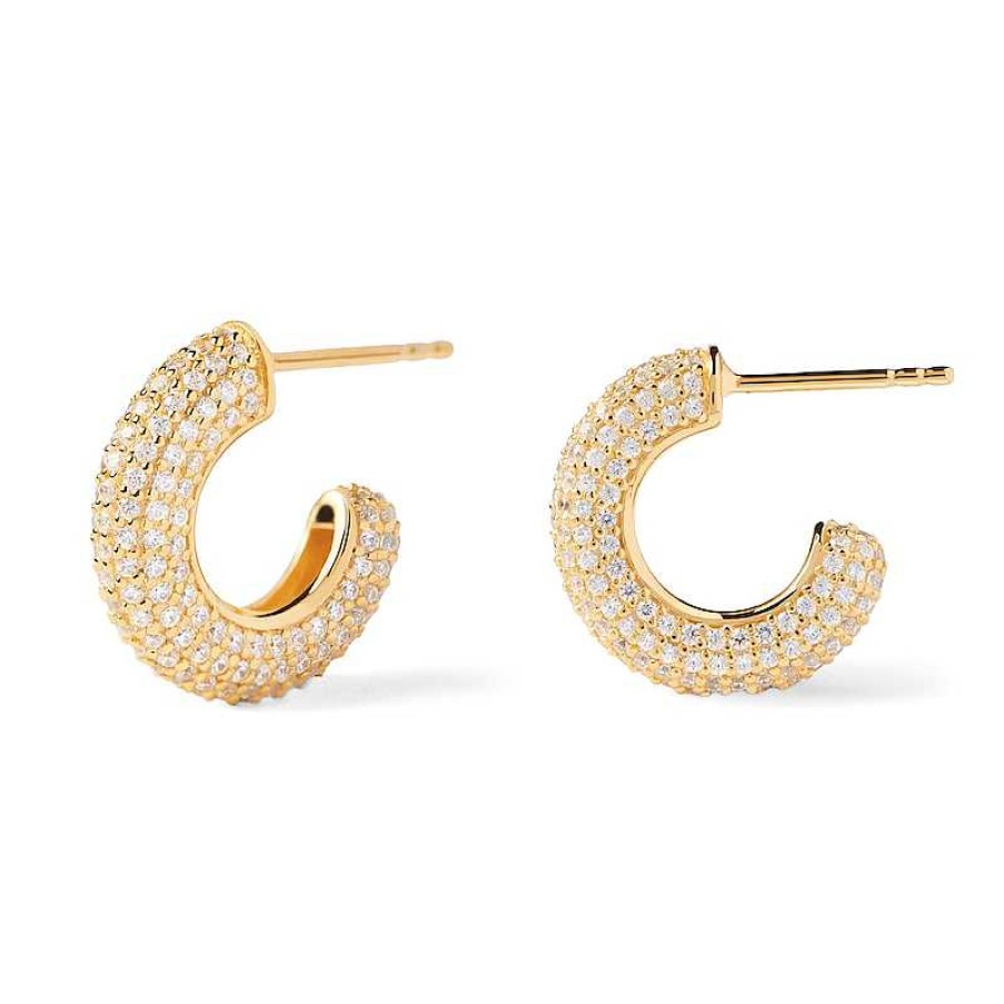 Earrings Zales | Pdpaola™ At Zales Cubic Zirconia Multi-Row Open Hoop Earrings In Sterling Silver With 18K Gold Plate