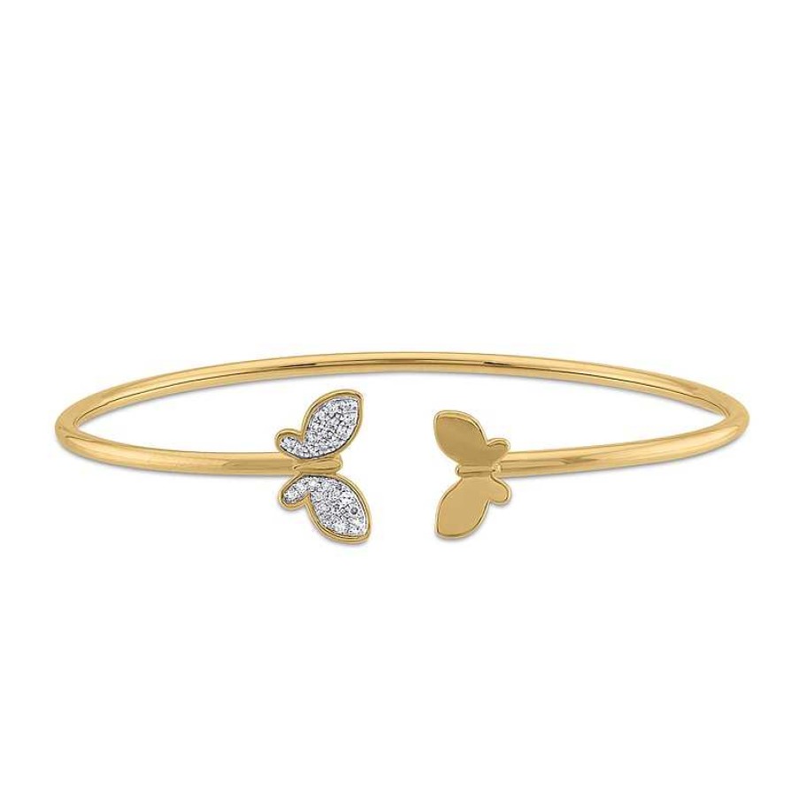 Bracelets Zales | 1/8 Ct. T.W. Diamond Butterflies Open Bangle In 10K Gold