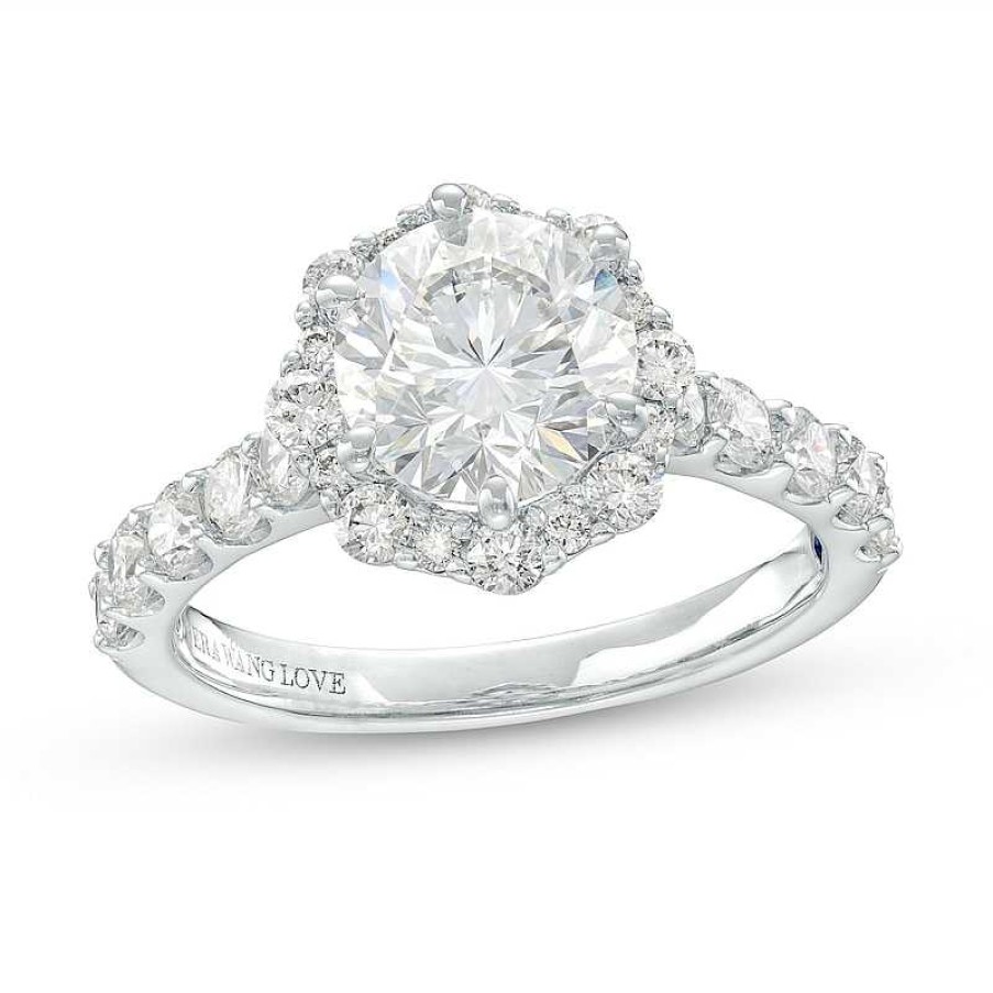 Rings Zales | True Lab-Created Diamonds By Vera Wang Love 2-1/3 Ct. T.W. Flower Frame Engagement Ring In 14K White Gold (F/Vs2)