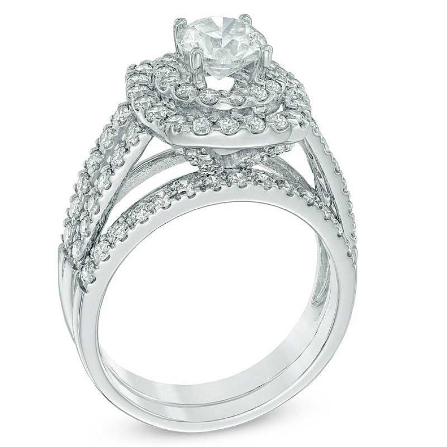 Rings Zales | 2-1/5 Ct. T.W. Diamond Double Frame Bridal Set In 14K White Gold