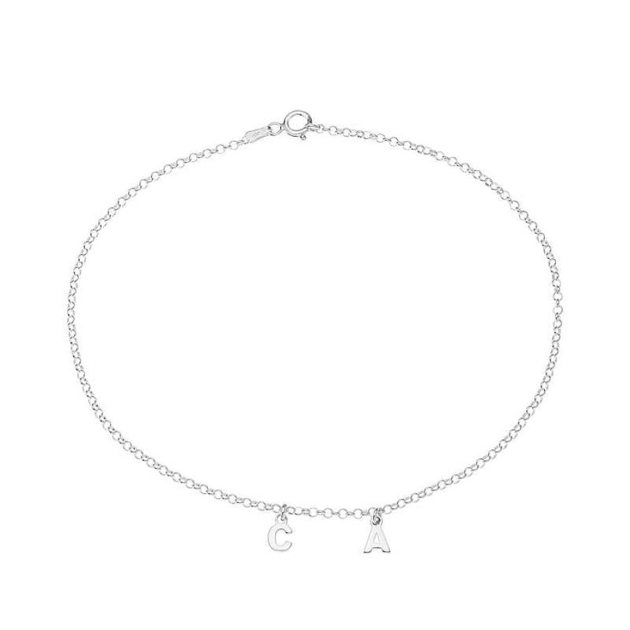 Bracelets Zales | Uppercase Double Initial Charm Anklet In Sterling Silver (2 Initials) - 10"