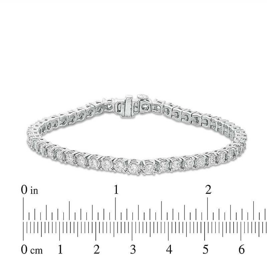 Bracelets Zales | Previously Owned - 3 Ct. T.W. Diamond Tennis Bracelet In 14K White Gold - 7.25"