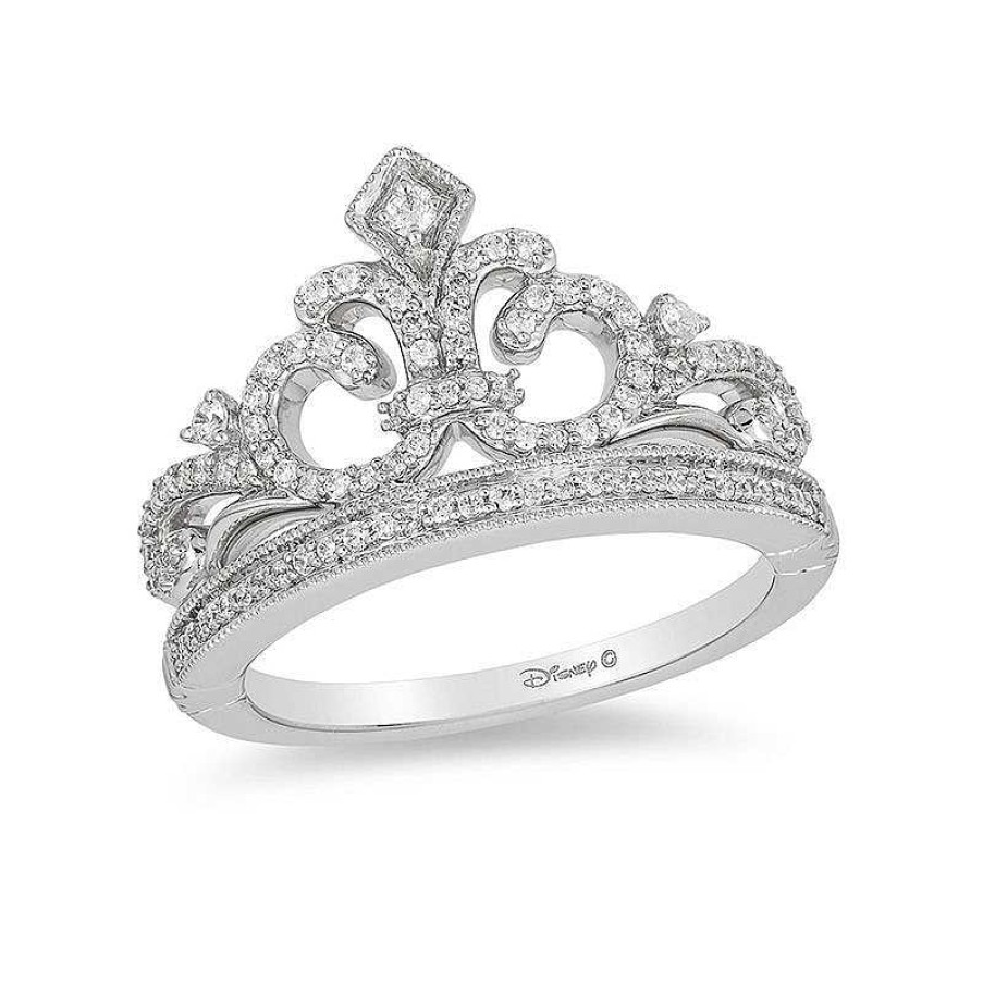 Rings Zales | Enchanted Disney Princess 1/3 Ct. T.W. Diamond Crown Vintage-Style Ring In Sterling Silver - Size 7