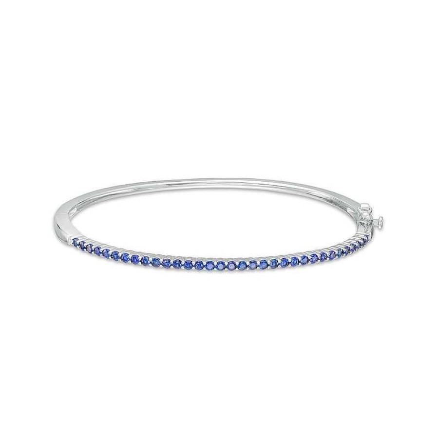 Bracelets Zales | Blue Lab-Created Sapphire Bangle In Sterling Silver – 6.5"