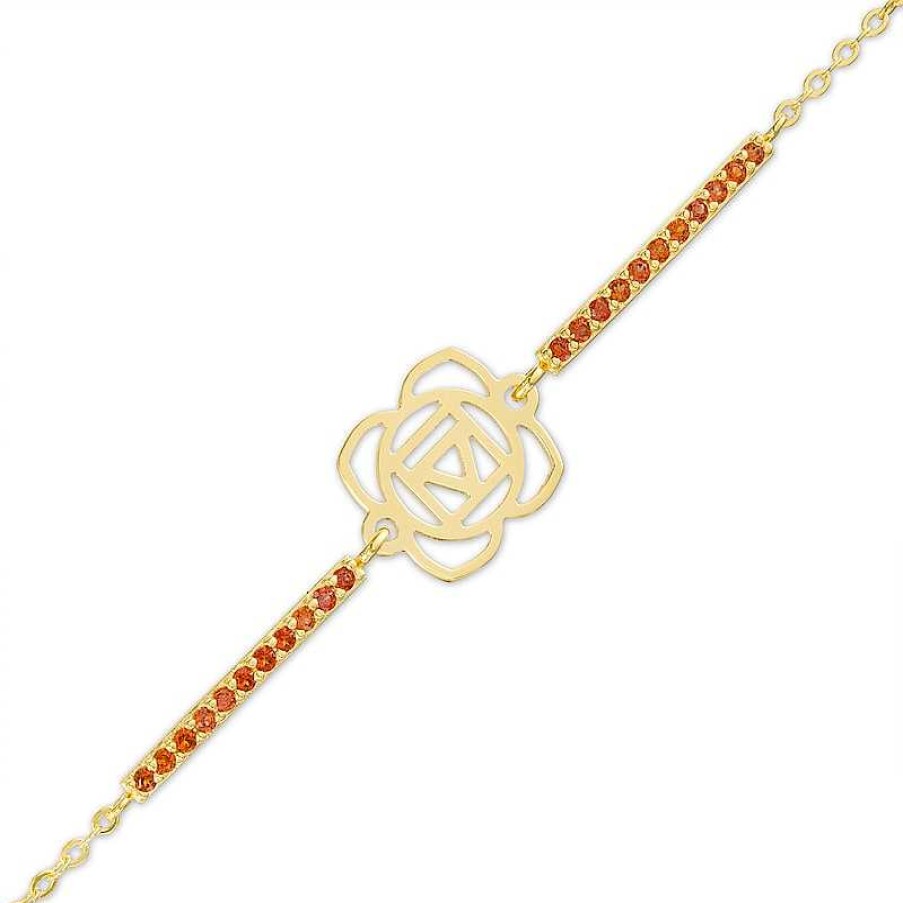 Bracelets Zales | Garnet Root Chakra Symbol Bracelet In Sterling Silver With 18K Gold Plate – 7.75"