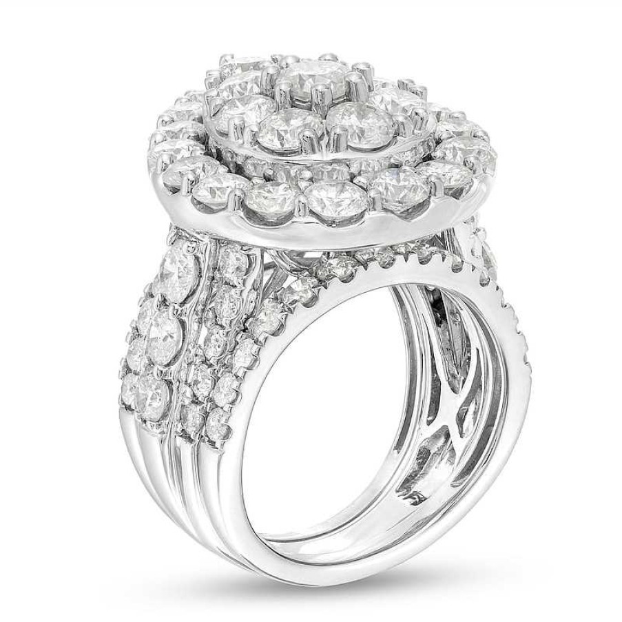 Rings Zales | 7 Ct. T.W. Pear-Shaped Multi-Diamond Frame Three Piece Bridal Set In 14K White Gold