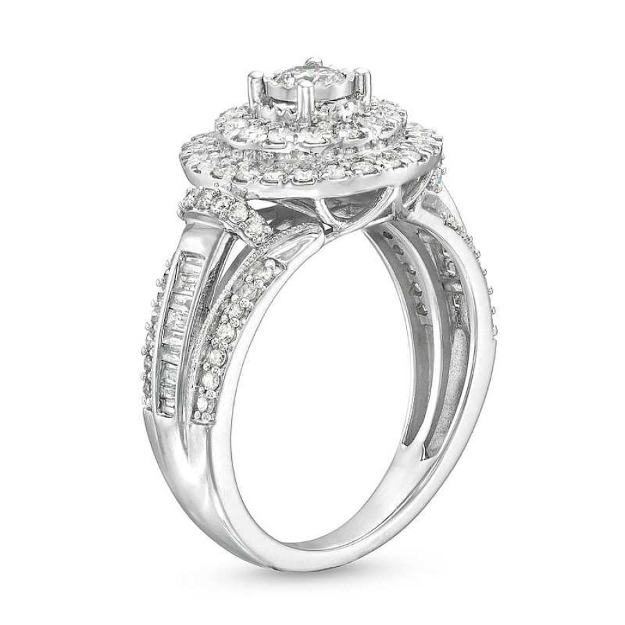 Rings Zales | 1 Ct. T.W. Diamond Frame Vintage-Style Ring In 10K White Gold