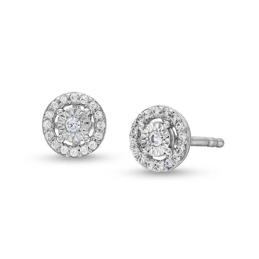 Earrings Zales | 1/10 Ct. T.W. Diamond Open Circle Frame Stud Earrings In Sterling Silver