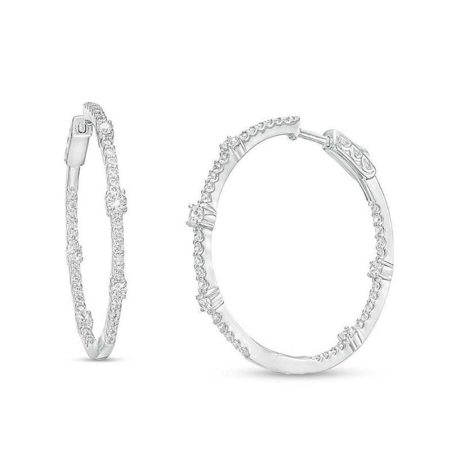 Earrings Zales | 2 Ct. T.W. Certified Lab-Created Diamond Hoop Earrings In 14K White Gold (F/Si2)