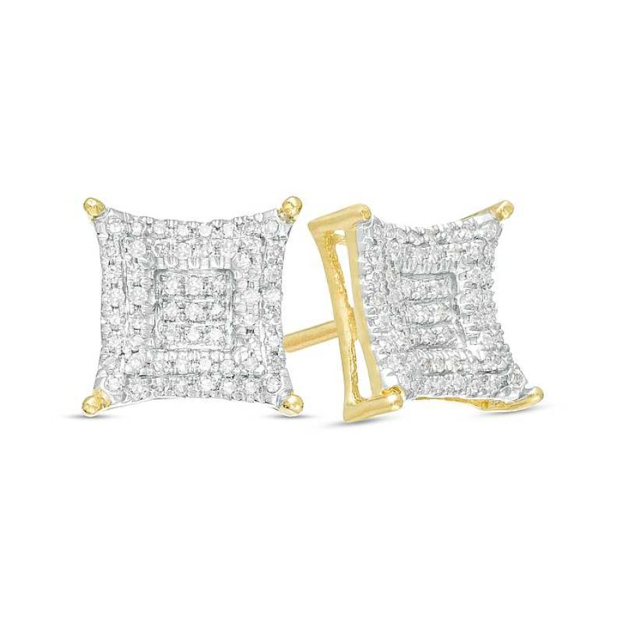 Earrings Zales | Men'S 1/5 Ct. T.W. Multi-Diamond Concave Square Stud Earrings In 10K Gold