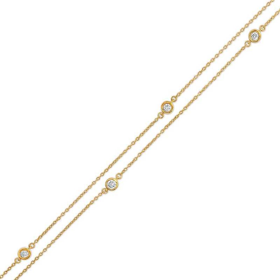 Bracelets Zales | Remixed Reimagined 1/4 Ct. T.W. Diamond Station Double Strand Bracelet In 10K Gold - 7.25"