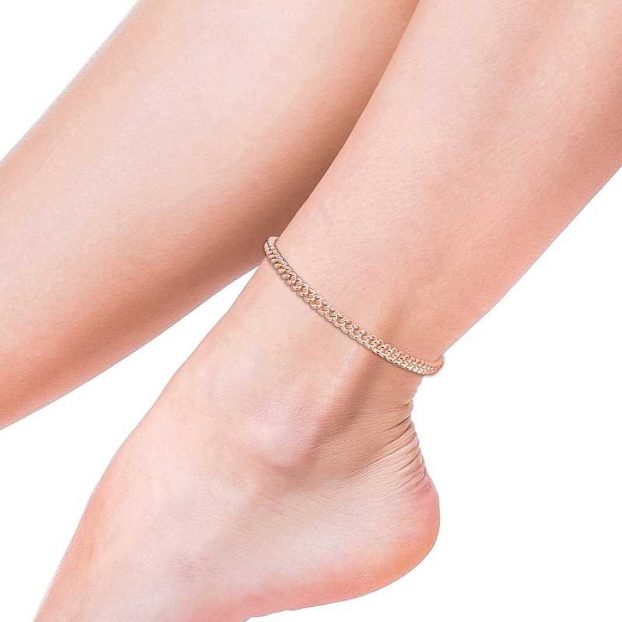 Bracelets Zales | 4.4Mm Curb Chain Anklet In Sterling Silver With Rose-Tone Flash Plate - 9"