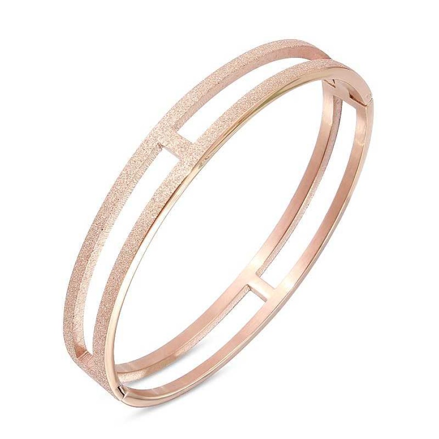 Bracelets Zales | Diamond-Cut Double Row Bangle In Rose Ip Stainless Steel - 8.0"