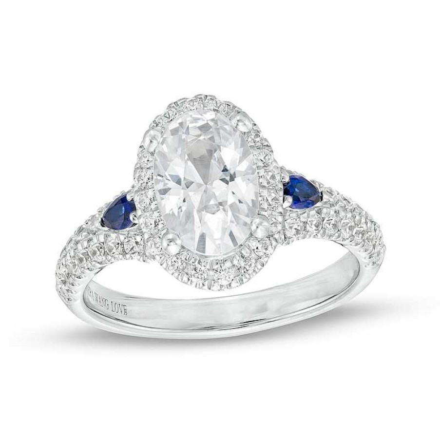 Rings Zales | Vera Wang Love Collection 2 Ct. T.W. Certified Oval Diamond Frame Engagement Ring In 14K White Gold (I/Si2)