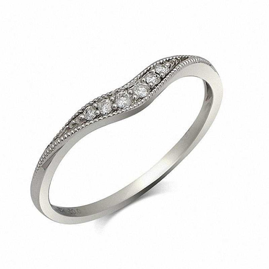 Rings Zales | 1/20 Ct. T.W. Diamond Vintage-Style Contour Band In 14K White Gold