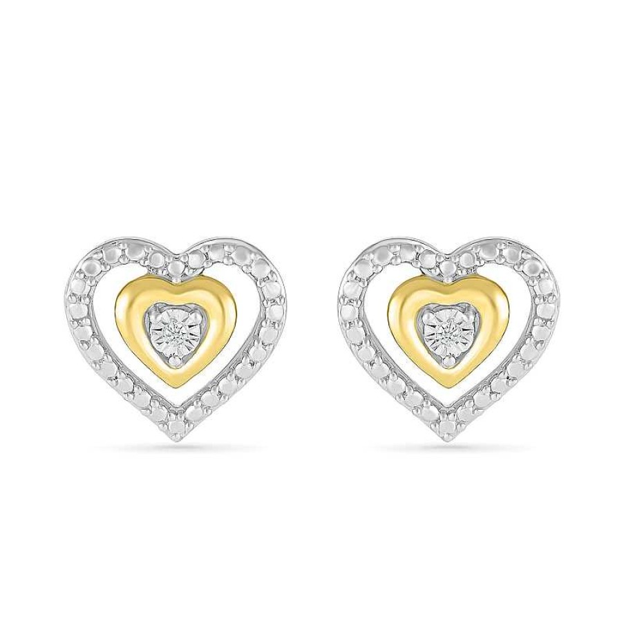 Earrings Zales | Diamond Accent Double Heart Stud Earrings In Sterling Silver And 14K Gold Plate