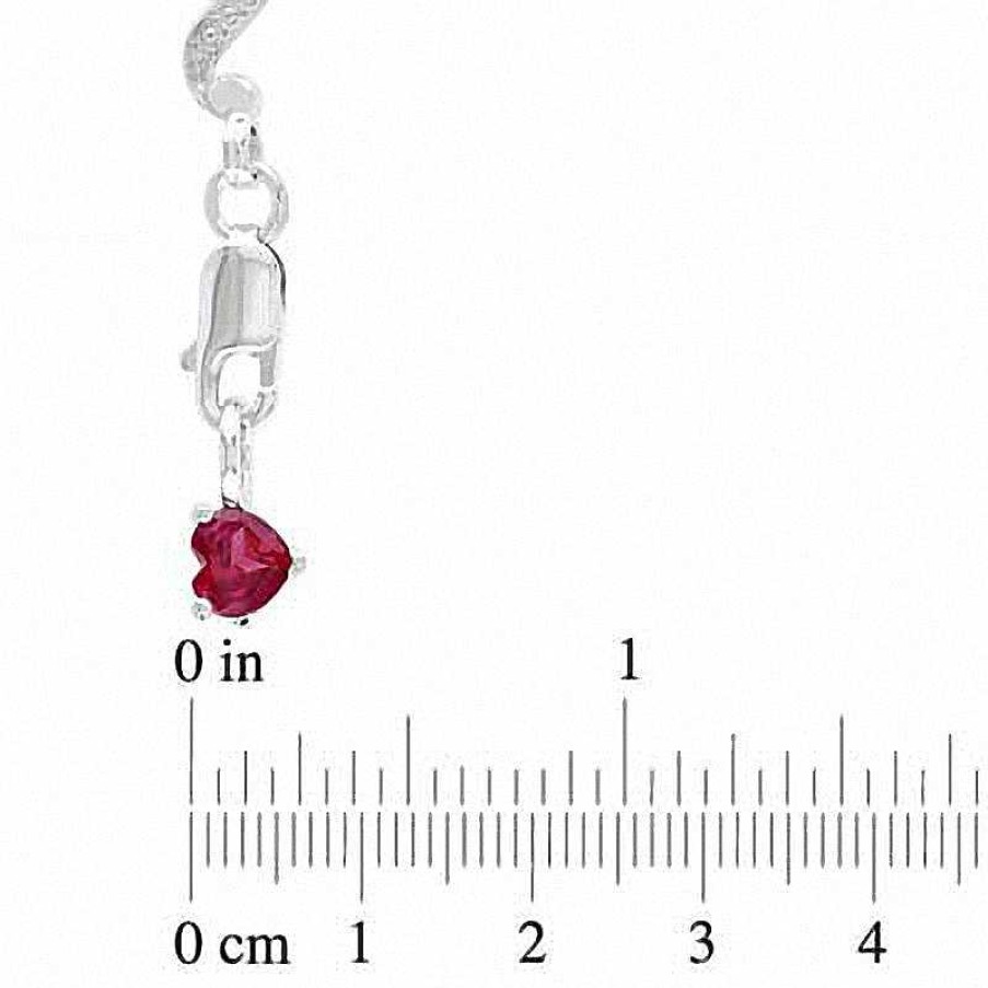 Bracelets Zales | 6.0Mm Heart-Shaped Lab-Created Ruby And Diamond Accent Bracelet In Sterling Silver