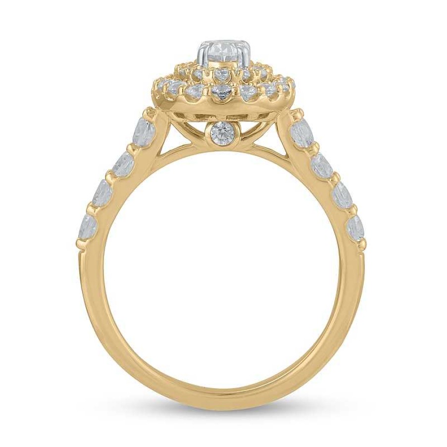 Rings Zales | Certified Oval Lab-Created Diamond Center Stone 1-1/2 Ct. T.W. Double Frame Engagement Ring In 14K Gold (F/Vs2)