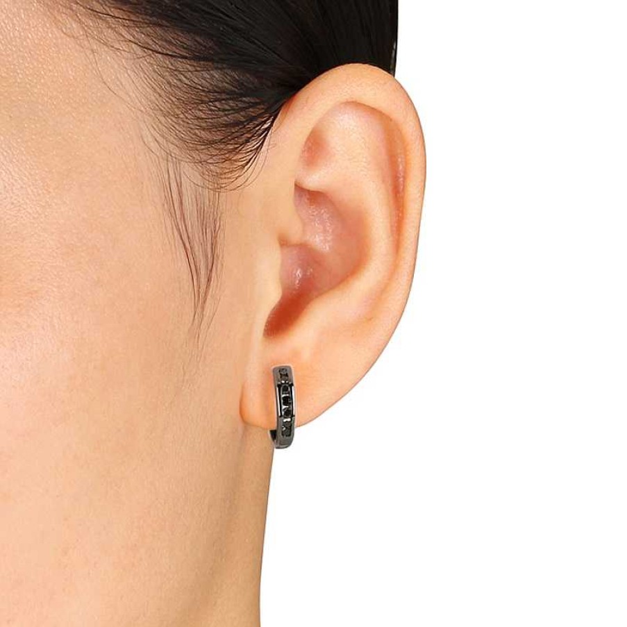 Earrings Zales | 1/4 Ct. T.W. Black Diamond Hoop Earrings In Sterling Silver With Black Rhodium