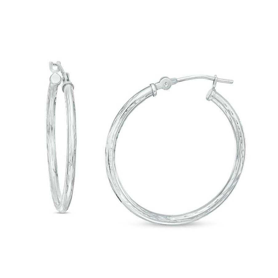 Earrings Zales | 25Mm Diamond-Cut Hoop Earrings In 14K White Gold