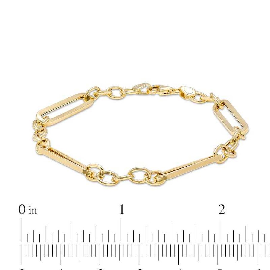 Bracelets Zales | Hollow Paper Clip Link And Rolo Chain Bracelet In 10K Gold - 7.5"