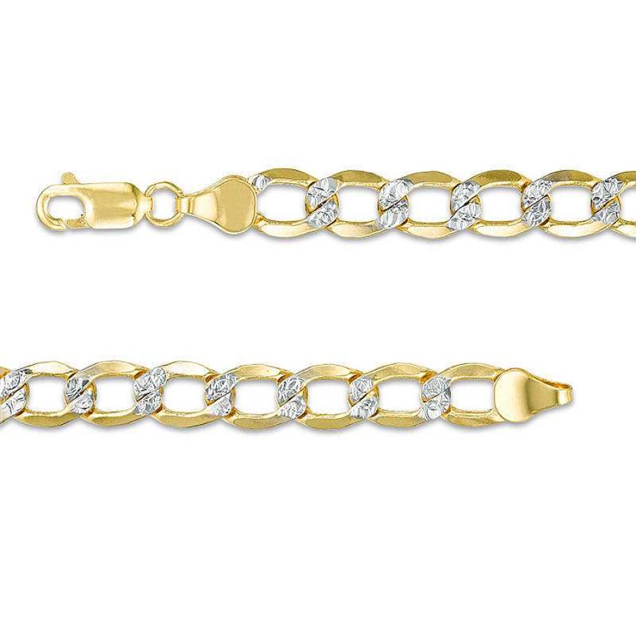 Bracelets Zales | Made In Italy Men'S 150 Gauge Diamond-Cut Curb Chain Bracelet In 10K Two-Tone Gold - 8.5"