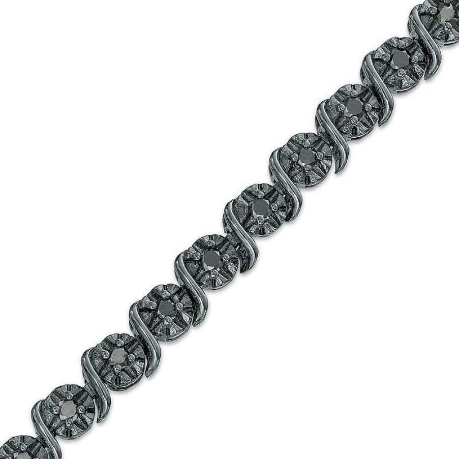 Bracelets Zales | 1 Ct. T.W. Black Diamond "S" Link Tennis Bracelet In Sterling Silver With Black Rhodium - 7.25"