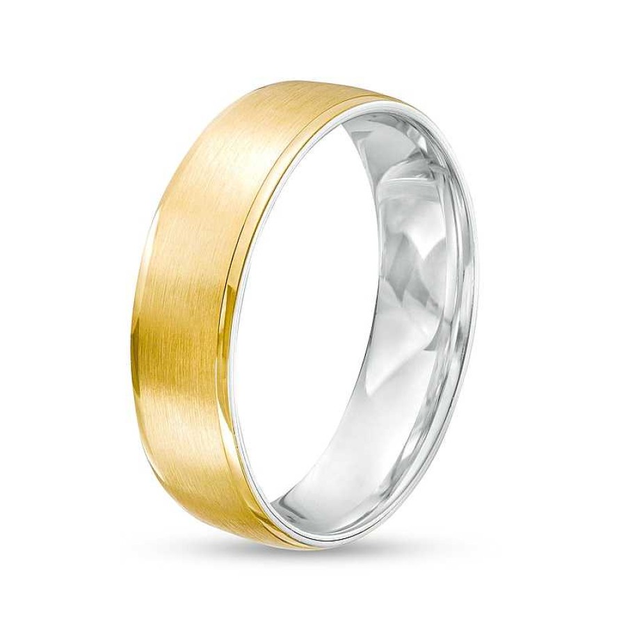 Rings Zales | Men'S 6.0Mm Brushed Satin Band In 14K Two-Tone Gold