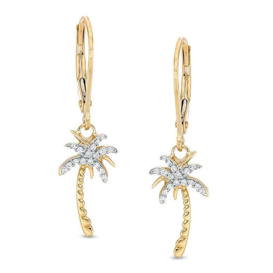 Earrings Zales | 1/8 Ct. T.W. Diamond Palm Tree Drop Earrings In 10K Gold