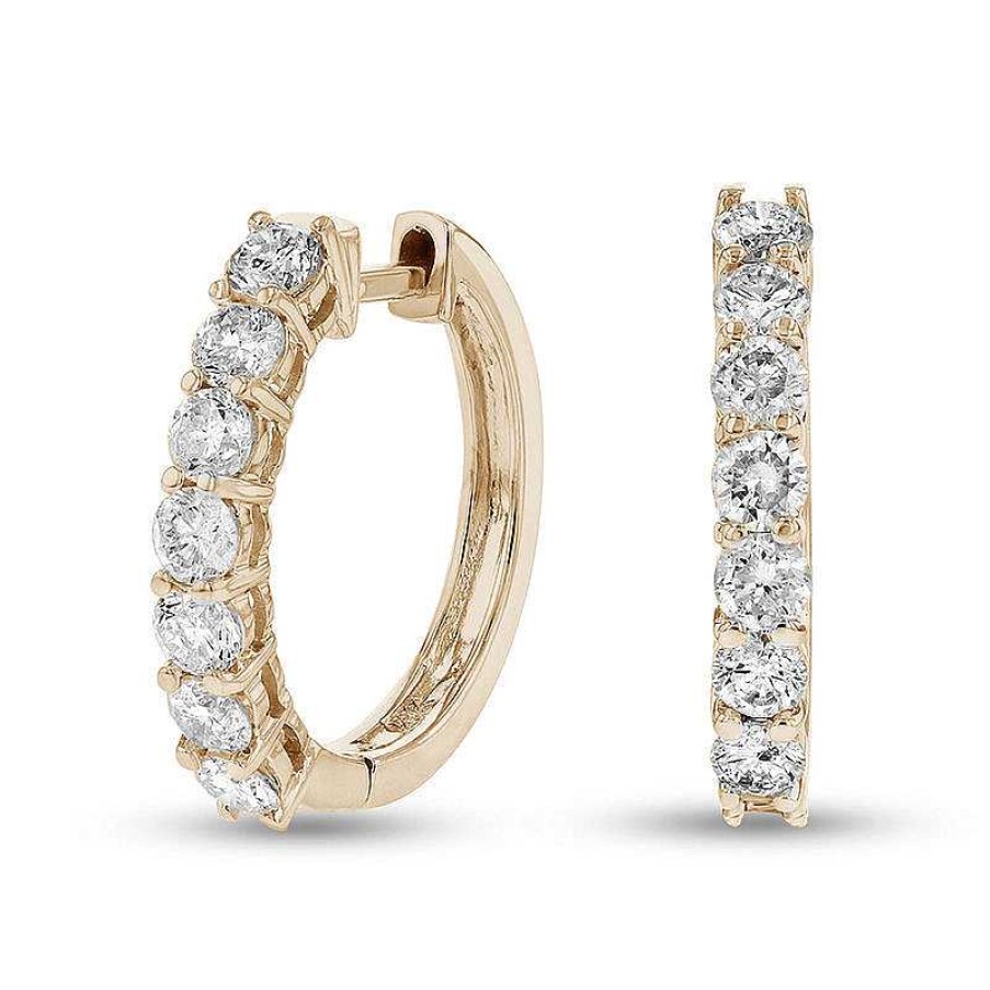 Earrings Zales | 1 Ct. T.W. Diamond Huggie Hoop Earrings In 14K Gold