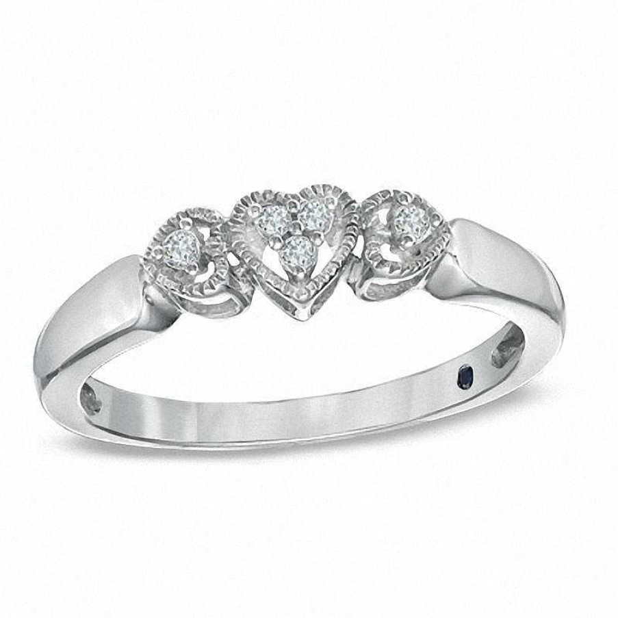 Rings Zales | Cherished Promise Collection™ Diamond Accent Triple Heart Promise Ring In Sterling Silver