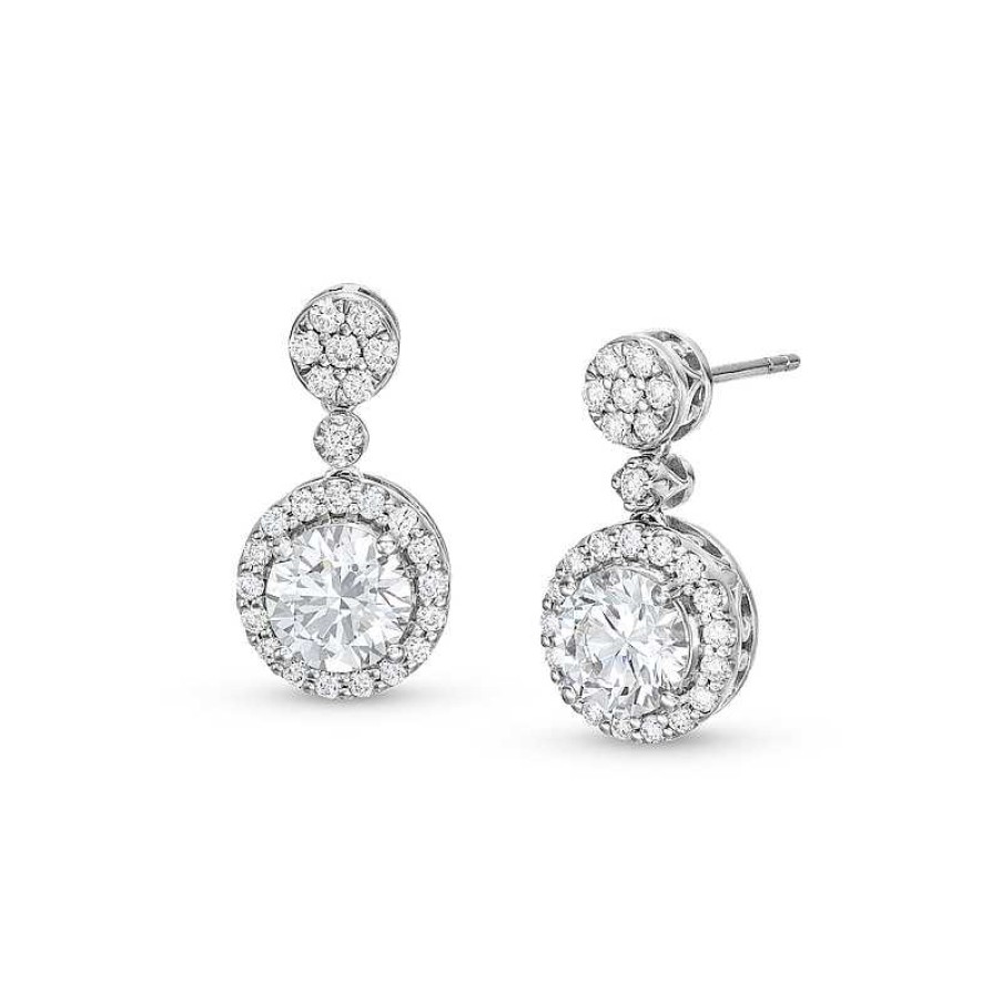 Earrings Zales | Zales X Rocksbox 2-1/2 Ct. T.W. Lab-Created Diamond Halo Drop Earrings In 10K White Gold