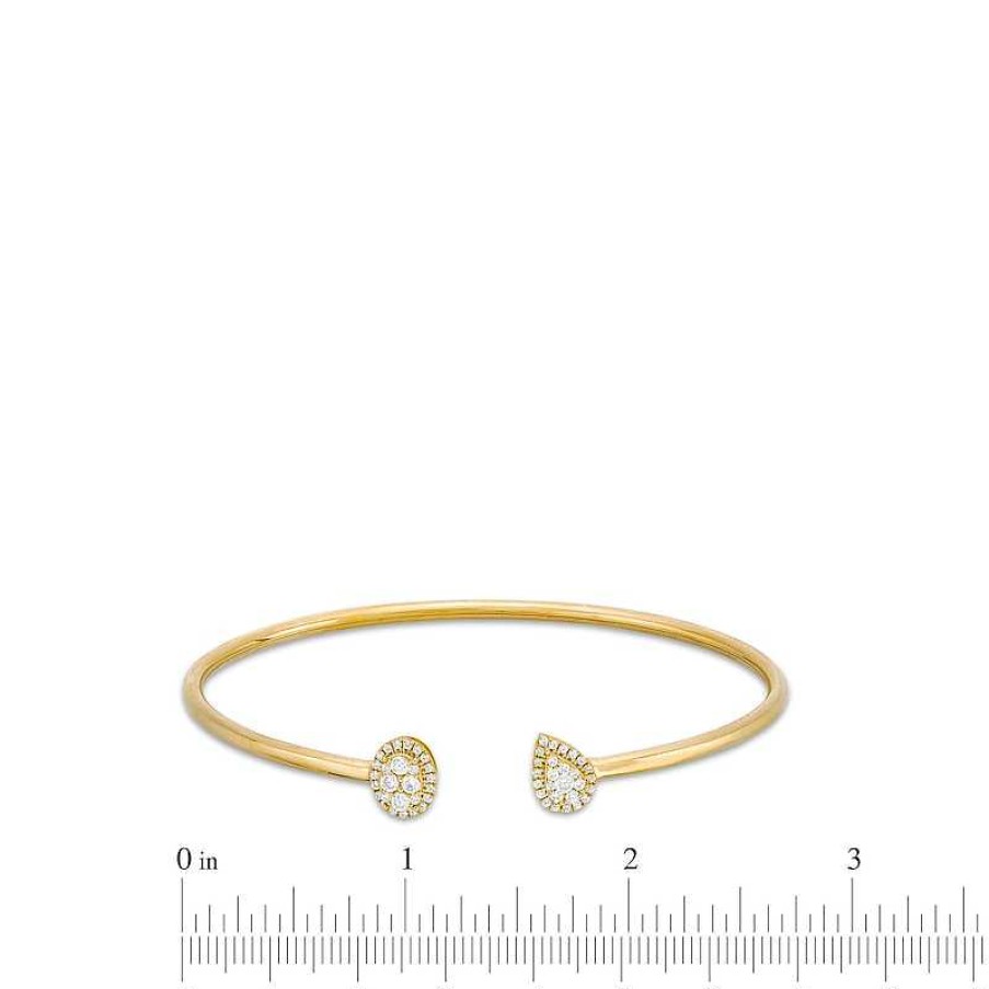 Bracelets Zales | 1/2 Ct. T.W. Diamond Oval-And Pear-Framed Bangle Bracelet In 10K Gold