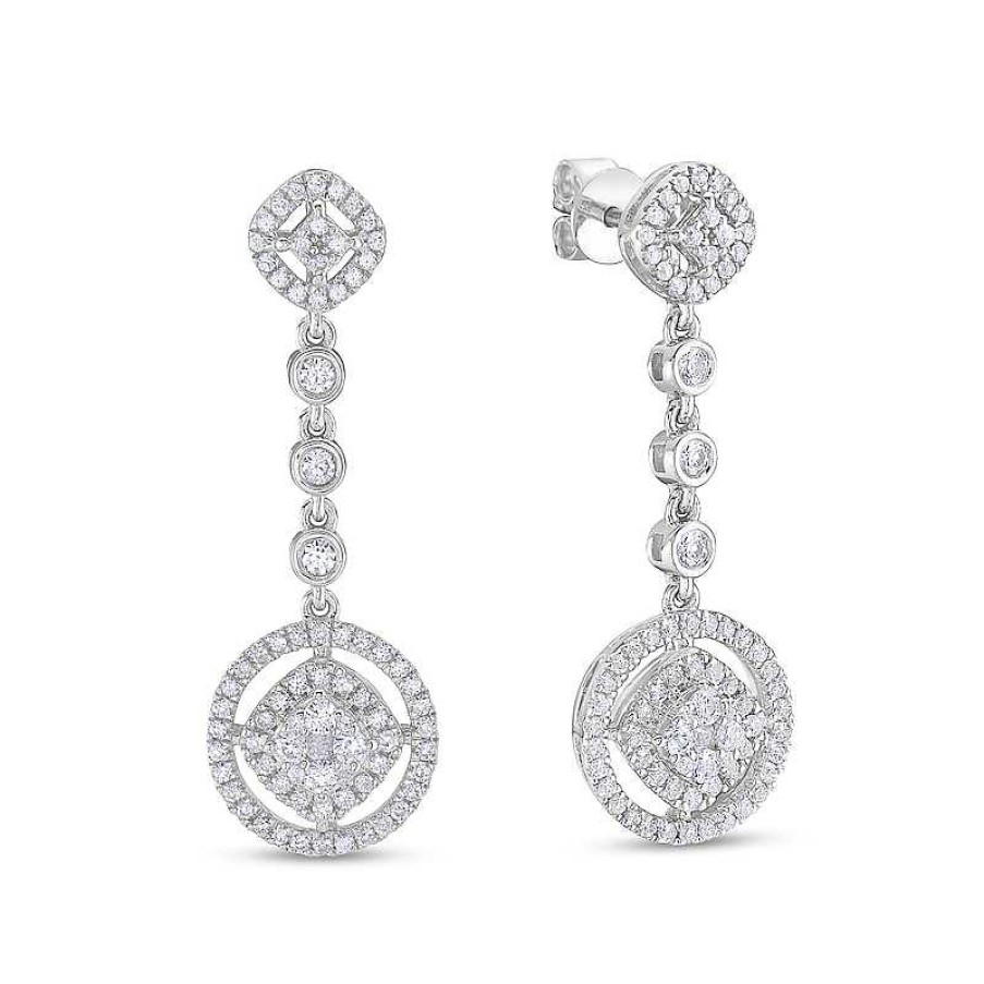 Earrings Zales | 1 Ct. T.W. Cushion-Shaped Multi-Diamond Cushion And Round Frame Drop Earrings In 10K White Gold