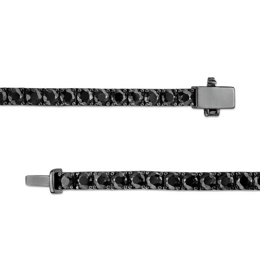 Bracelets Zales | Vera Wang Men 3.0Mm Black Spinel Tennis Bracelet In Sterling Silver With Black Ruthenium