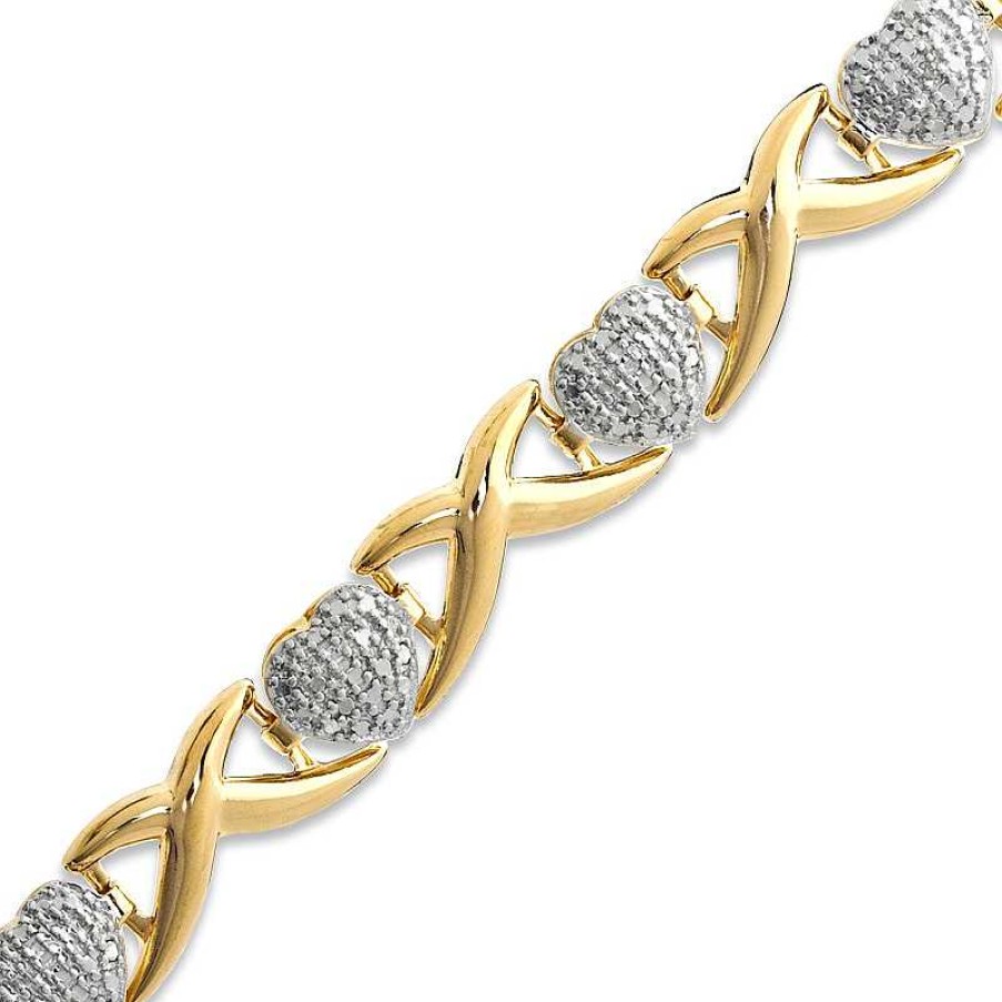 Bracelets Zales | Diamond Accent Heart Link Bracelet In Sterling Silver And 18K Gold Plate - 7.25"