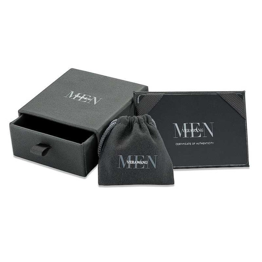 Rings Zales | Vera Wang Love Collection Men'S 1/8 Ct. T.W. Diamond And Blue Sapphire Wedding Band In 14K White Gold