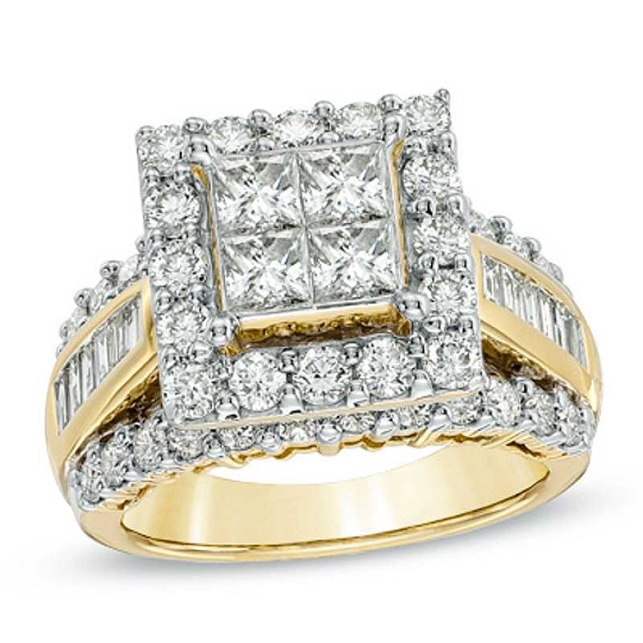 Rings Zales | 3 Ct. T.W. Quad Princess-Cut Diamond Frame Ring In 14K Gold