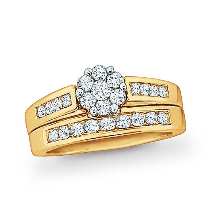 Rings Zales | 1 Ct. T.W. Multi-Diamond Flower Bridal Set In 10K Gold