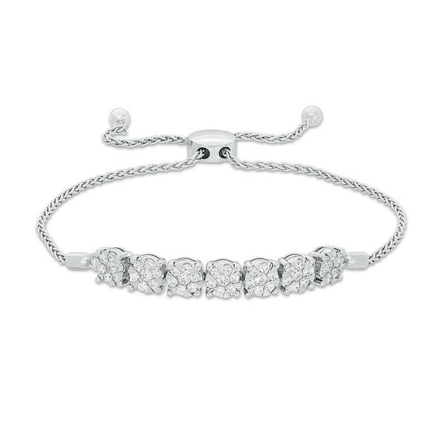 Bracelets Zales | Previously Owned - 1 Ct. T.W. Composite Diamond Seven Stone Bolo Bracelet In 10K White Gold - 9.0"