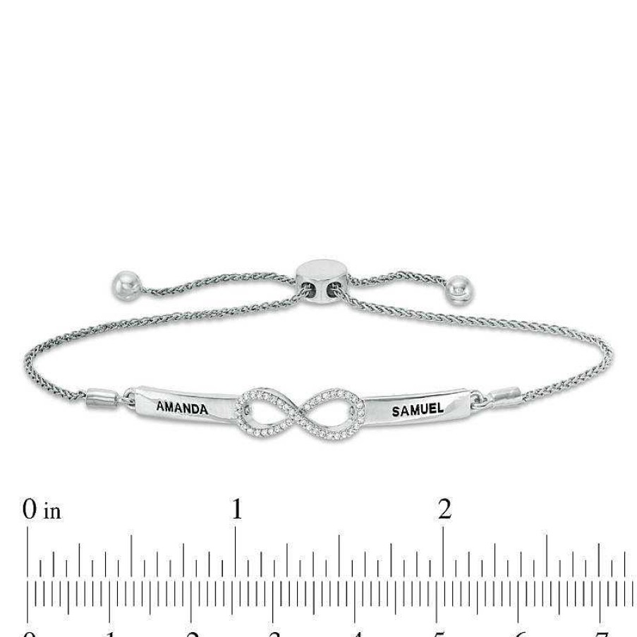 Bracelets Zales | Couple'S 1/15 Ct. T.W. Diamond Infinity Bolo Bracelet In Sterling Silver (2 Names) - 9.5"