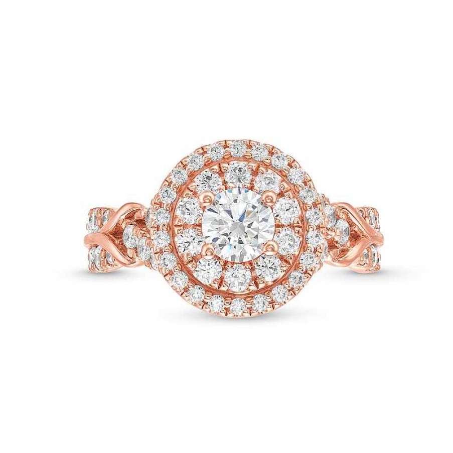 Rings Zales | 1-1/2 Ct. T.W. Diamond Oval Frame Double Row Engagement Ring In 14K Rose Gold (I/I2)