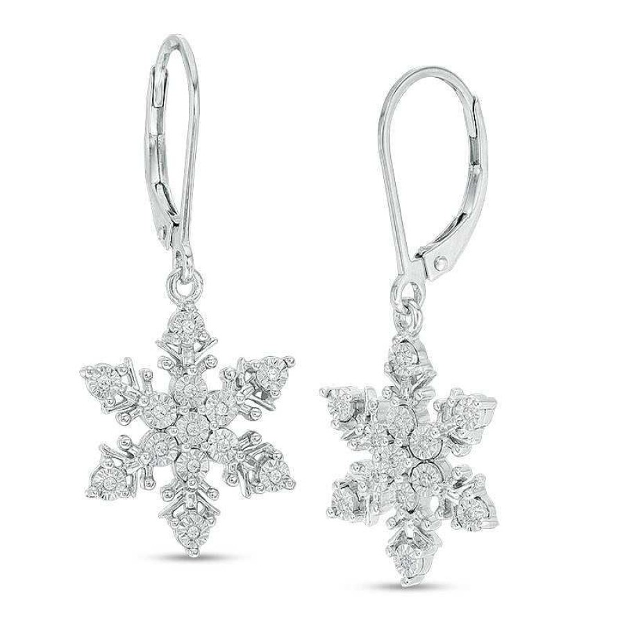 Earrings Zales | 1/10 Ct. T.W. Diamond Snowflake Drop Earrings In 10K White Gold