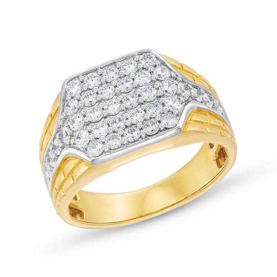 Rings Zales | Men'S 1-1/4 Ct. T.W. Certified Lab-Created Diamond Hexagon-Top Nugget-Style Ring In 10K Gold (F/Si2)