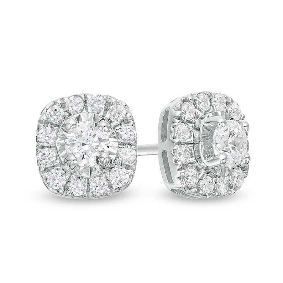 Earrings Zales | 1/2 Ct. T.W. Diamond Rounded Cushion Frame Stud Earrings In 10K White Gold