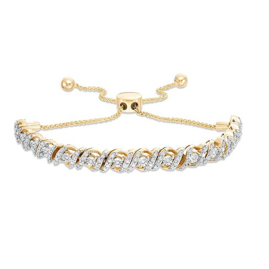 Bracelets Zales | 1 Ct. T.W. Diamond Cascading Bolo Bracelet In 10K Gold - 9.5"