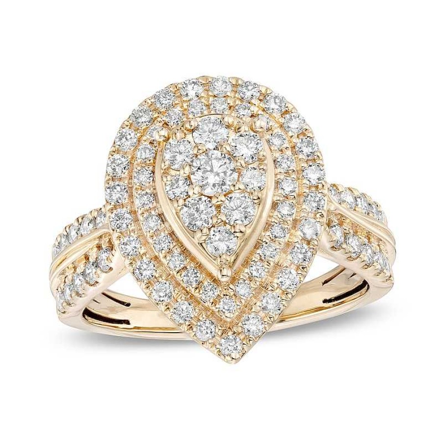 Rings Zales | 1 Ct. T.W. Pear-Shaped Multi-Diamond Double Frame Double Row Engagement Ring In 10K Gold