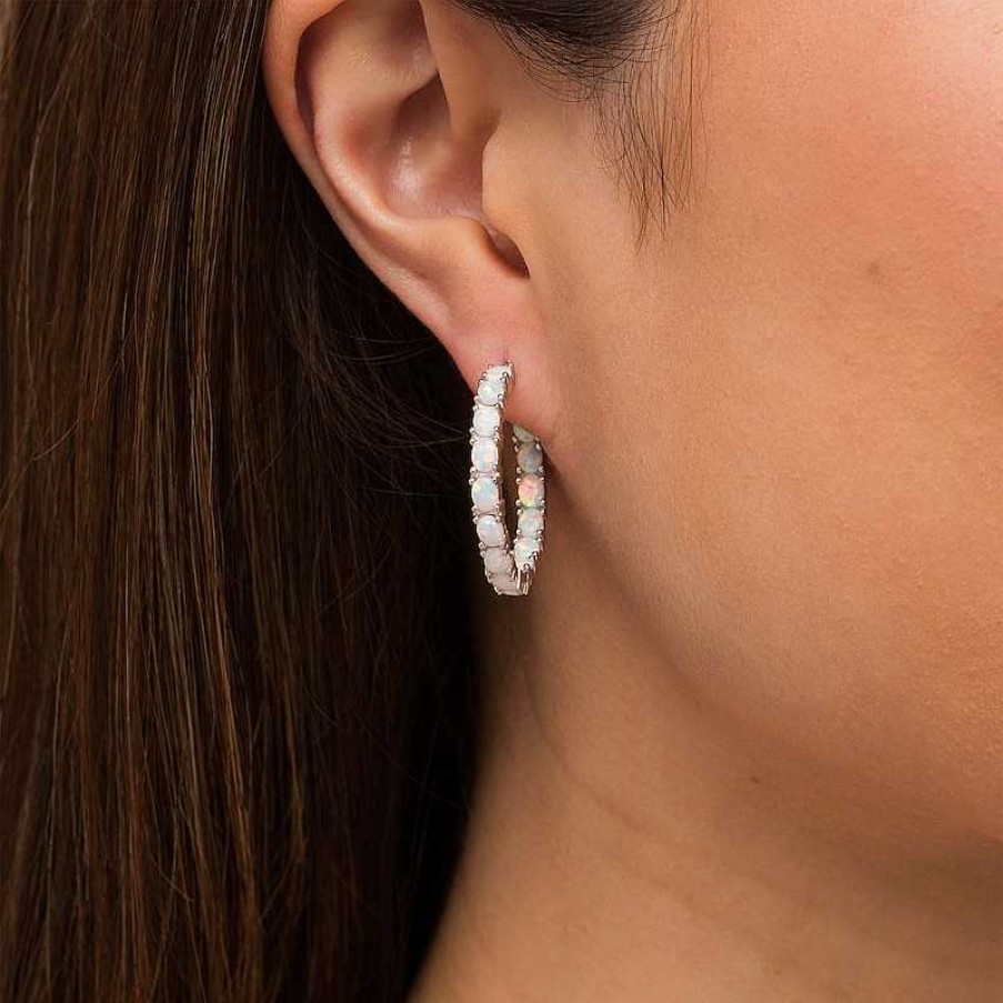 Earrings Zales | Oval Lab-Created Opal Inside-Out Hoop Earrings In Sterling Silver