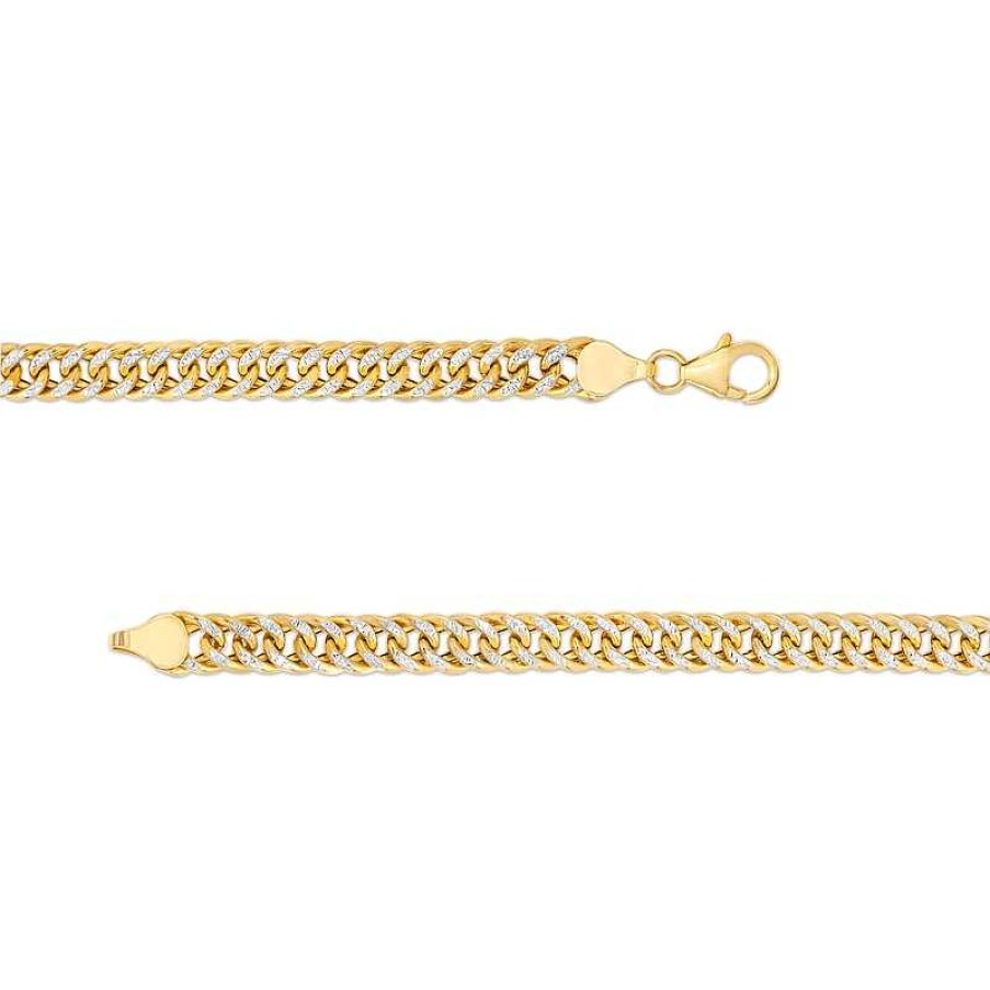 Bracelets Zales | Made In Italy 6.0Mm Diamond-Cut Hollow Double Curb Chain Bracelet In 14K Two-Tone Gold - 7.5"